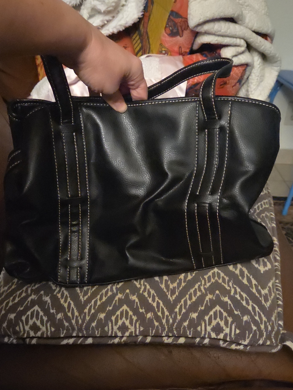 Tommy Hilfiger Black Tote with Contrast Stitching